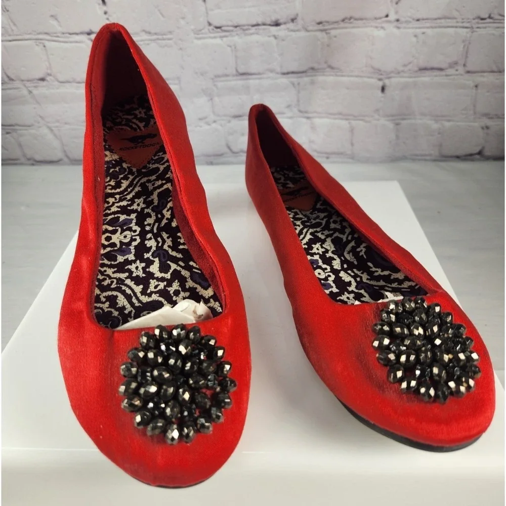 Rocket Dog Woman's Red Beaded Size 8 Ballet Flats Embellishment Satin NEW!